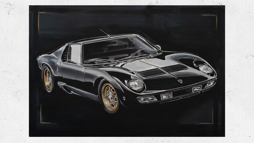 Artwork Prints Lamborghini Miura 1971 Black With Golden Wheels